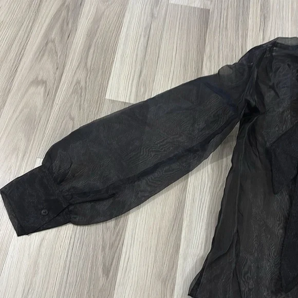 anthropologie sheer Black Back Bow at neck, self tie, Blouse NWOT By Ellender - Picture 5 of 16